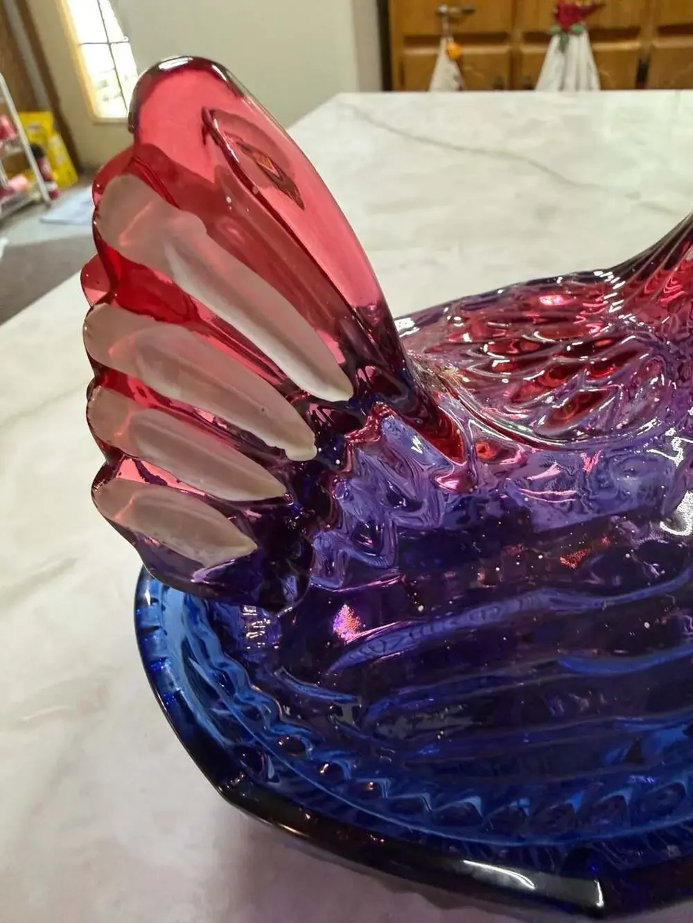The Royal Magnolia Purple Pressed Glass Hen on a Nest Covered Dish July 4th Edit